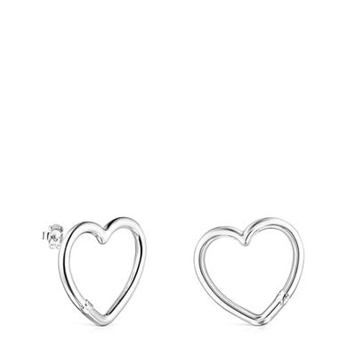 Large Silver Hold heart Earrings