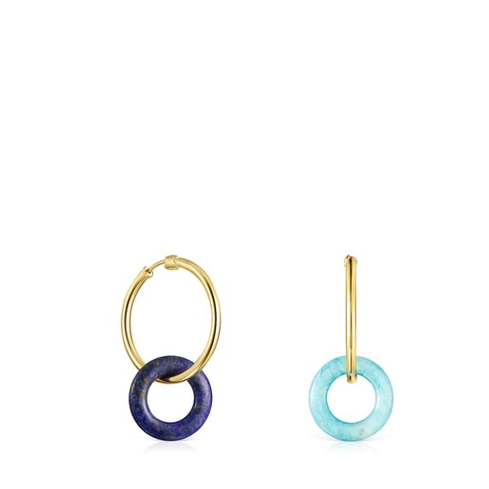 Aretes Hold Gems con baño de oro 18 kt sobre plata con Amazonita y Lapislazuli