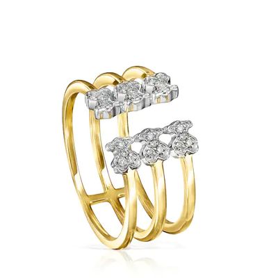 Gold Les Classiques open Ring with six Diamonds Bear motifs