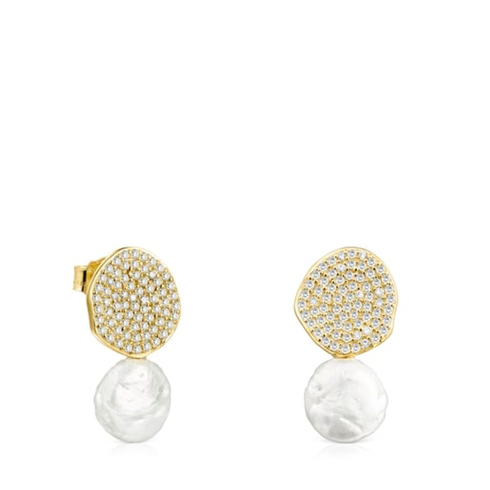 TOUS Gold Nenufar Earrings with Diamonds and Pearl | Plaza Las Americas