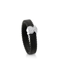 Anillo Icon Mesh de Acero y Oro blanco con Diamantes