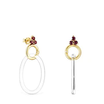 Aretes Luz de oro con rodolita y cristal