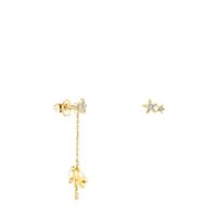 Aretes corto/largo Teddy Bear Stars de Oro y Diamantes