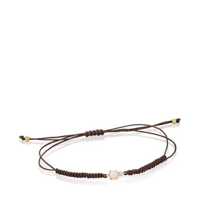 Pulsera Mini Ivette de Oro con Ópalo, Topacio y Cordón marrón