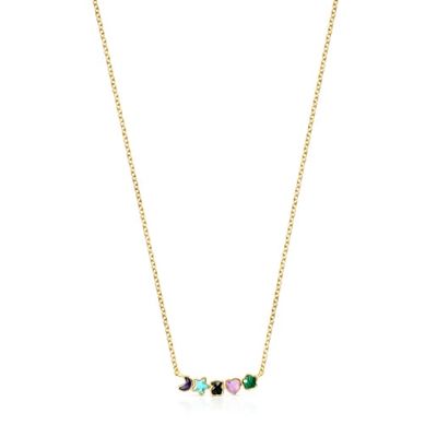 Glory Necklace in Silver Vermeil with five multicolor Gemstones 79/100" motifs. 17 18/25