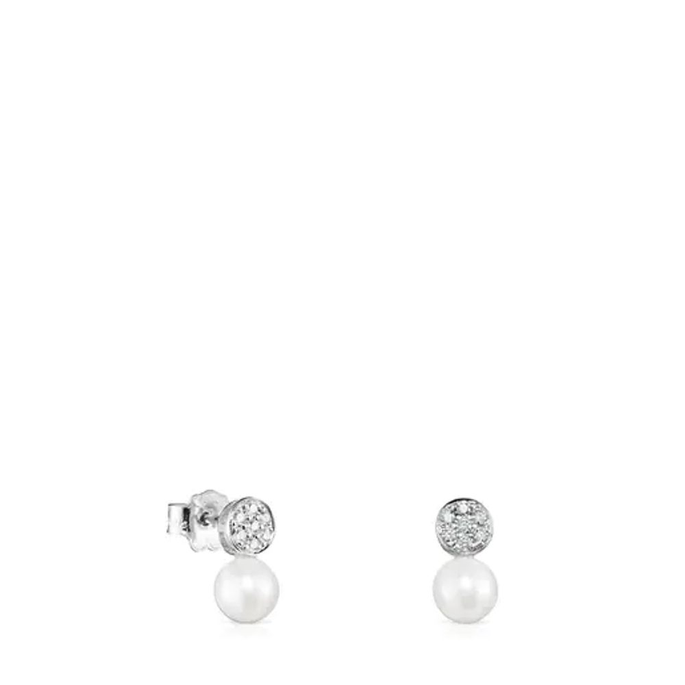 TOUS White Gold with Diamonds and Pearl Alecia Earrings | Plaza Las Americas