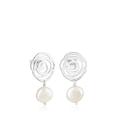 Silver TOUS Rosa d'Abril Earrings with pearls