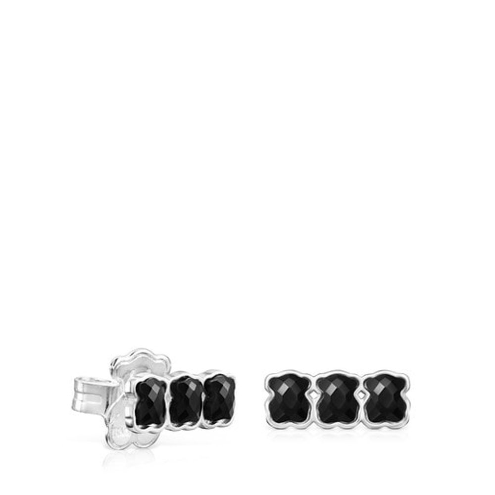 Mini Onix Earrings in Silver with three Onyx bears