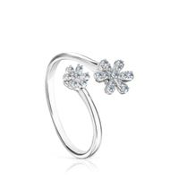 Anillo abierto Blume de oro blanco y diamantes