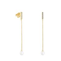 Long Nocturne bar Earrings in Silver Vermeil with Diamonds and Pearl