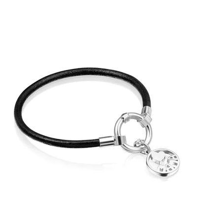 Pulsera TOUS Mama de Plata y Cuero negro