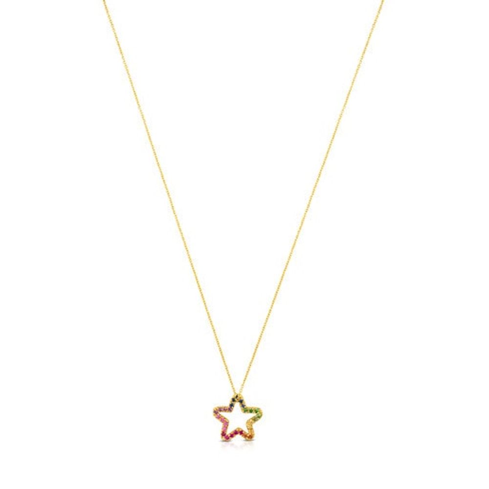 TOUS Gold Icon Necklace with multicolor Gemstones little Star motif | Plaza  Las Americas