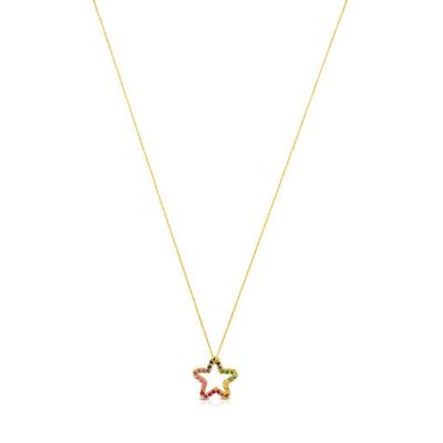 Gold Icon Necklace with multicolor Gemstones little Star motif