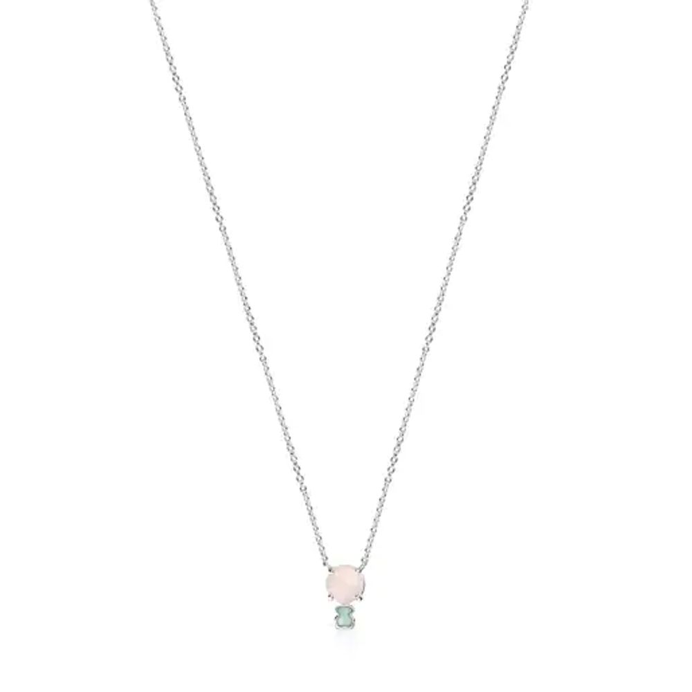 Mini Color Necklace in Silver with Pink Quartz and Amazonite