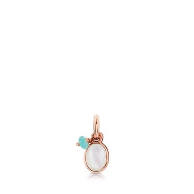 Dije Tiny con baño de oro rosa 18 kt sobre plata con Nácar y Amazonita