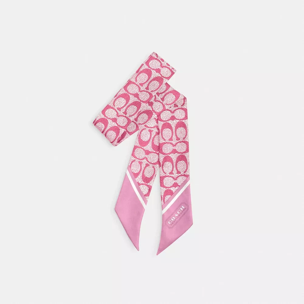 Textured Signature Print Silk Skinny Scarf