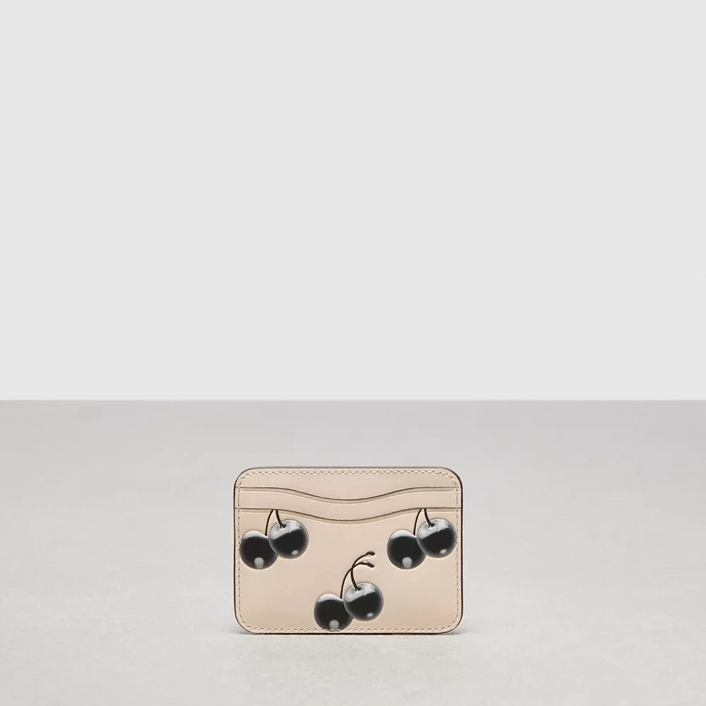 Wavy Card Case Regenerative Leather With Cherry Print
