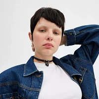 Resin Heart Charm Leather Choker