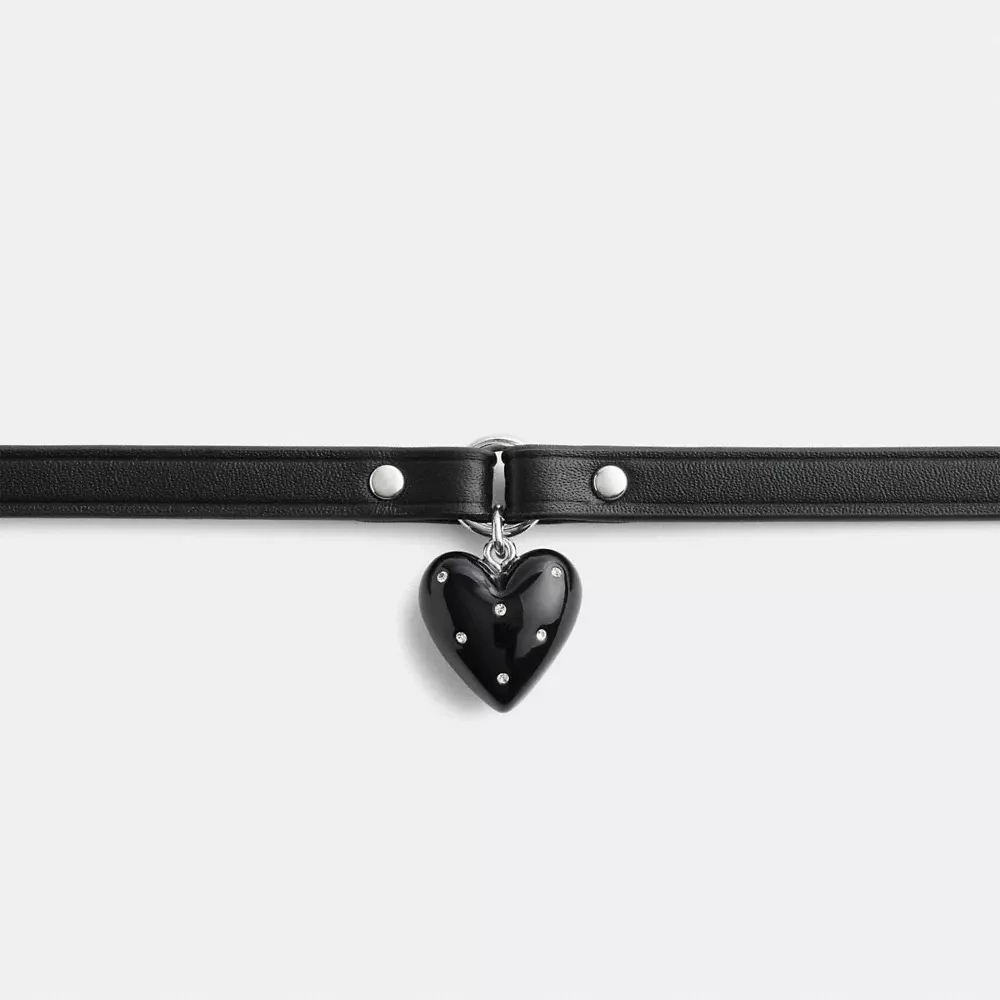 Resin Heart Charm Leather Choker