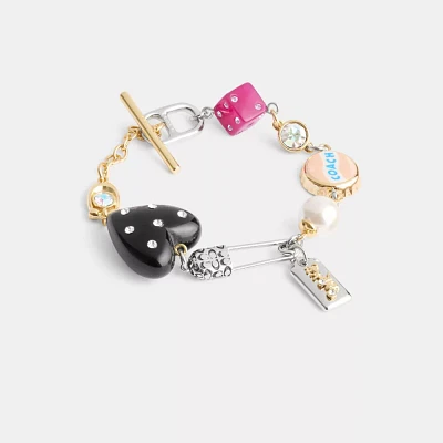 Safety Pin And Heart Charm Bracelet
