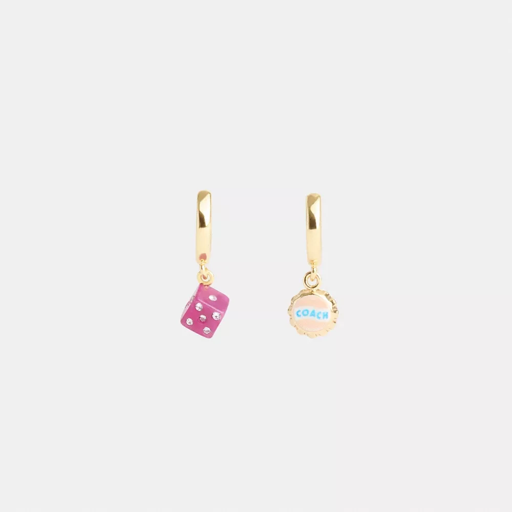 Mini Bottle Cap And Dice Mismatch Earrings