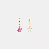 Mini Bottle Cap And Dice Mismatch Earrings
