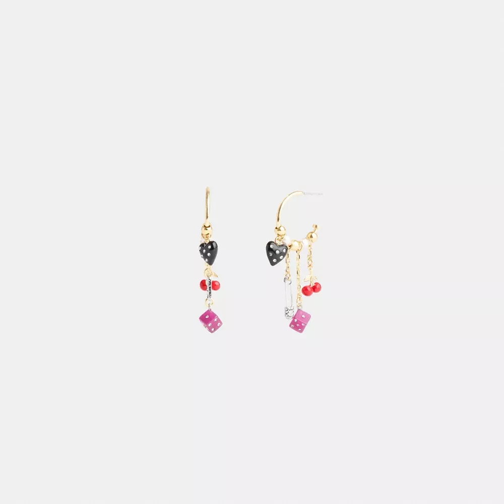Heart And Dice Charm Hoop Earrings