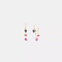 Heart And Dice Charm Hoop Earrings