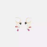 Heart And Dice Charm Hoop Earrings