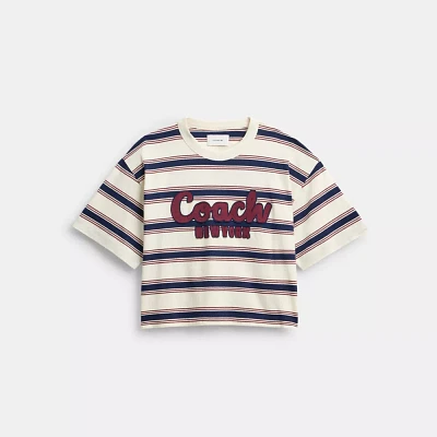 Cursive Coach Striped Cropped T Shirt