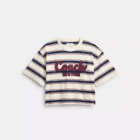 Cursive Coach Striped Cropped T Shirt