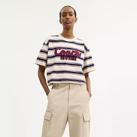 Cursive Coach Striped Cropped T Shirt
