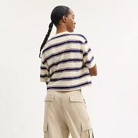 Cursive Coach Striped Cropped T Shirt