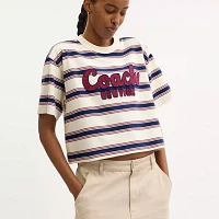 Cursive Coach Striped Cropped T Shirt