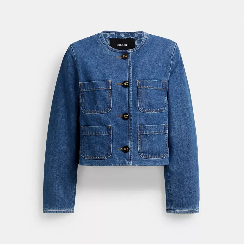 Collarless Denim Jacket Organic Cotton