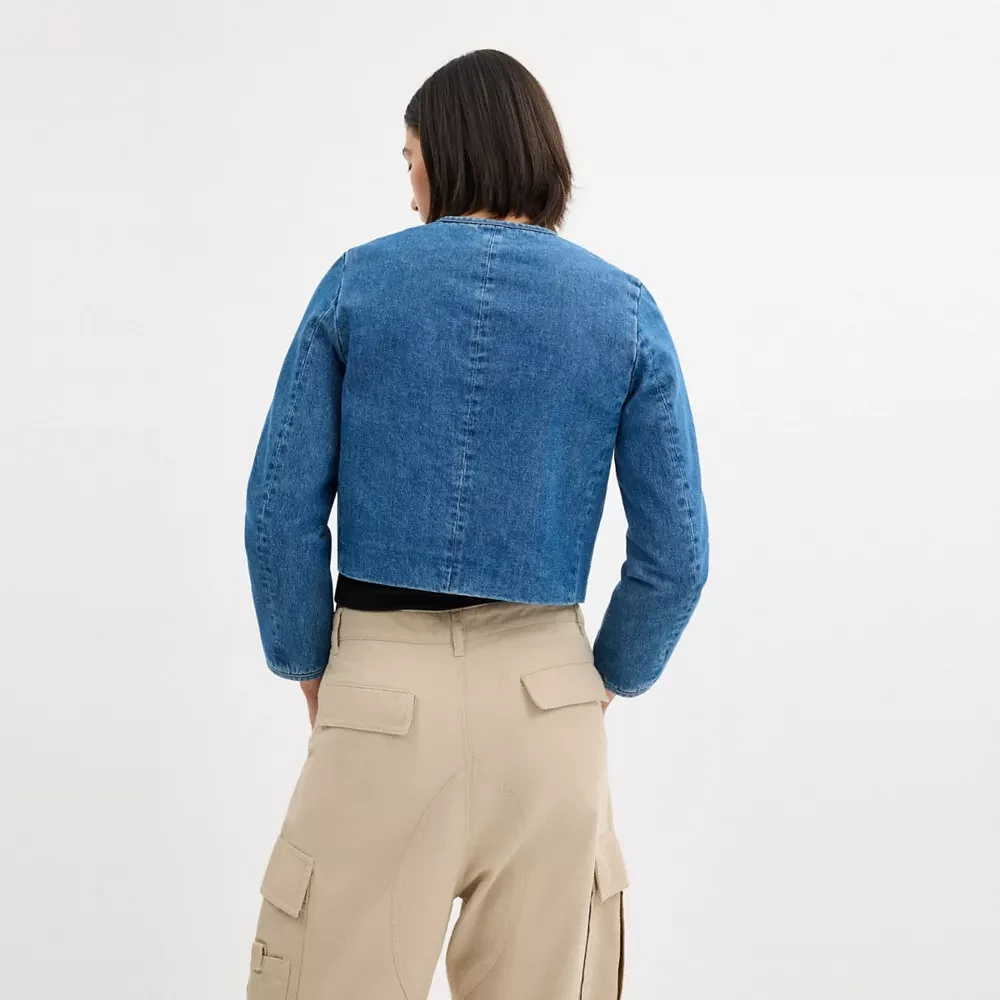 Collarless Denim Jacket Organic Cotton