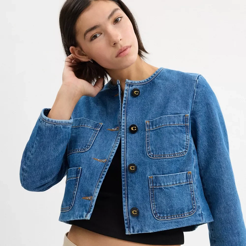 Collarless Denim Jacket Organic Cotton