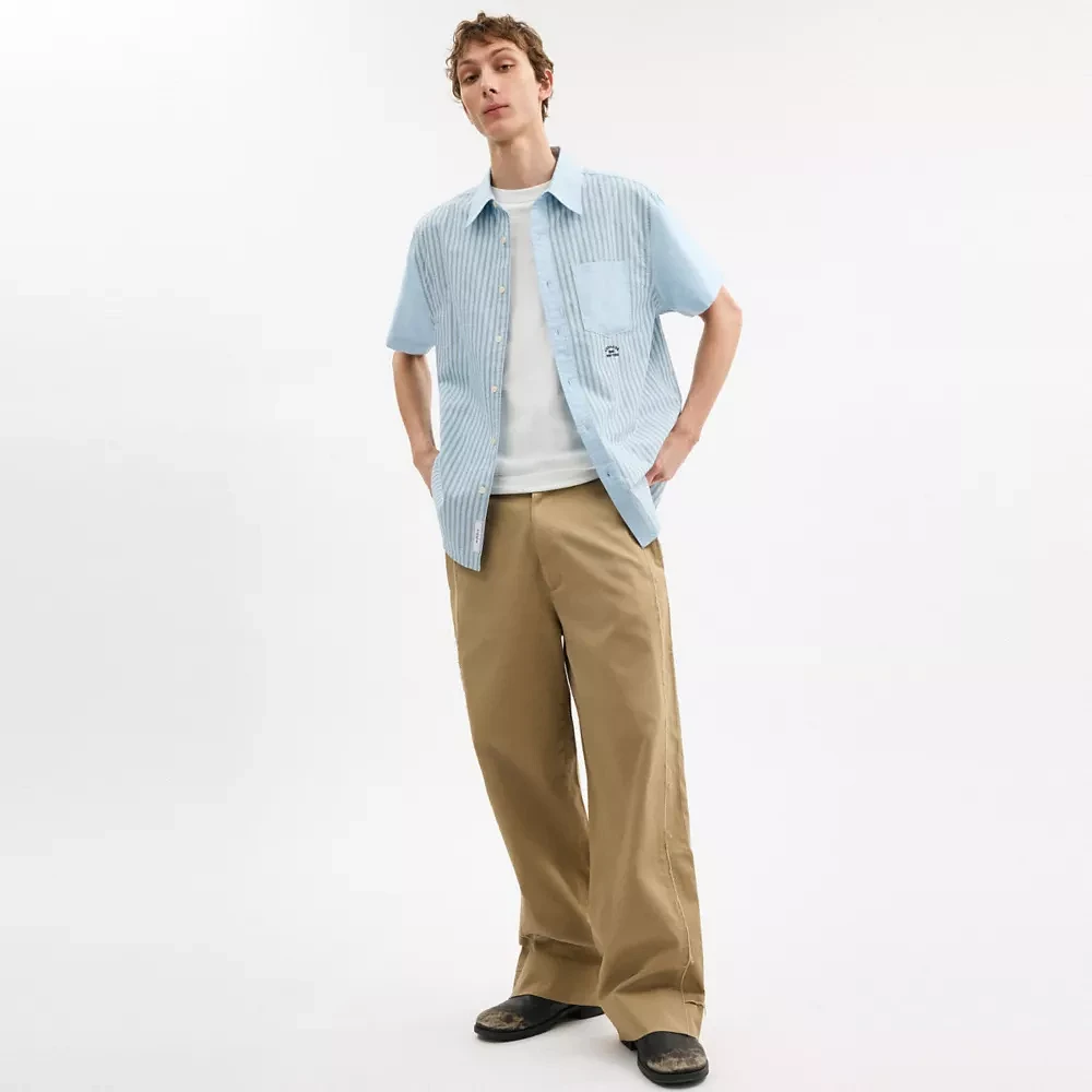 Striped Mixed Media Oxford Shirt