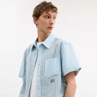 Striped Mixed Media Oxford Shirt