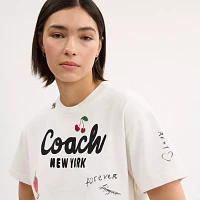 Cursive Coach Cropped Sketch Print T Shirt