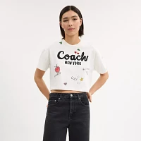 Cursive Coach Cropped Sketch Print T Shirt