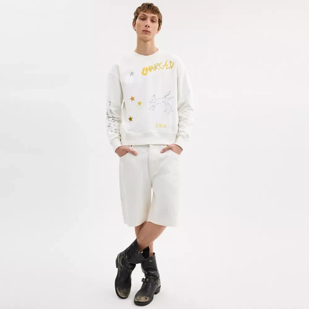 Shrunken Sketch Print Crewneck Sweatshirt