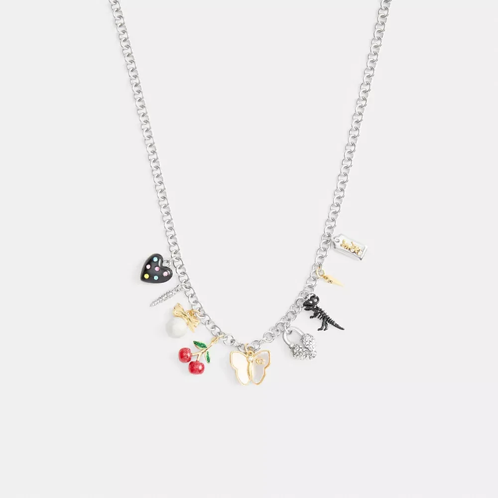 Cherry And Butterfly Statement Charm Necklace