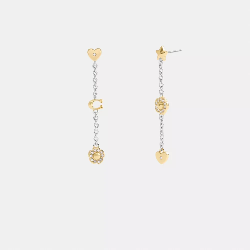 Pavé Tea Rose And Heart Linear Earrings