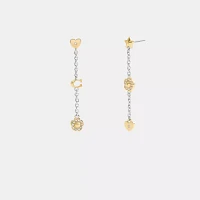 Pavé Tea Rose And Heart Linear Earrings