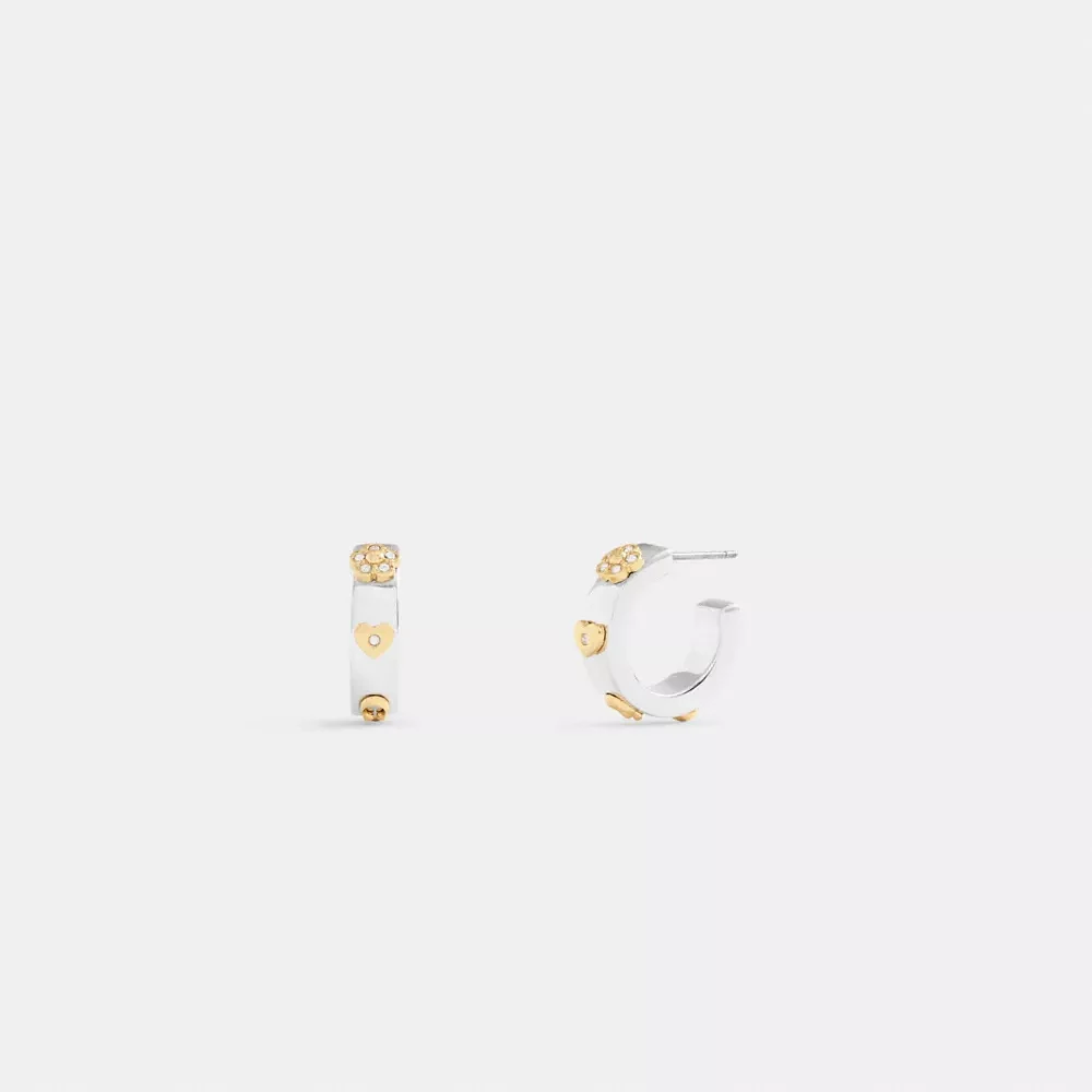 Pavé Tea Rose And Heart Hoop Earrings