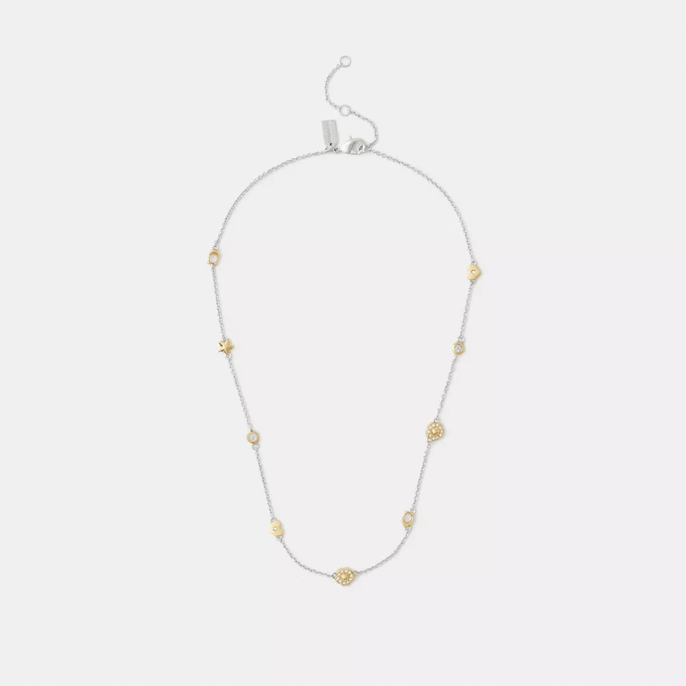 Pavé Tea Rose And Heart Station Necklace