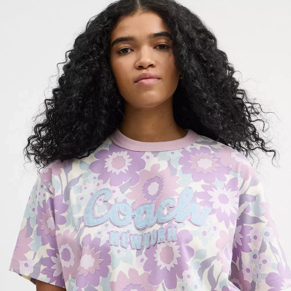 Cursive Coach Floral Cropped T Shirt Organic Cotton
