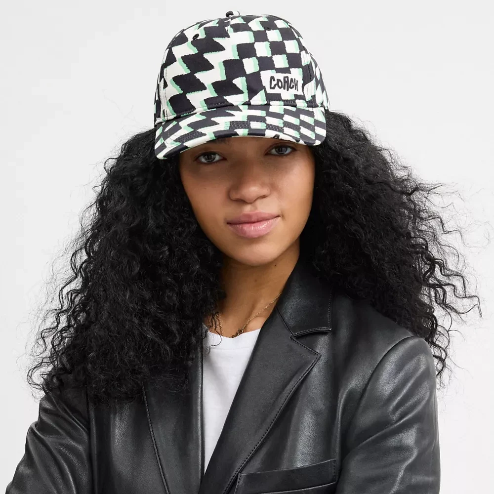 Surfer Geo Check Print Baseball Hat