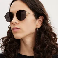 Hinged Geometric Round Sunglasses